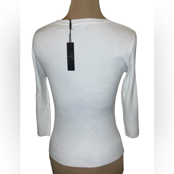 Tahari White Cut-Out Ribbed Long Sleeve Top - Women size medium - Picture 5 of 10